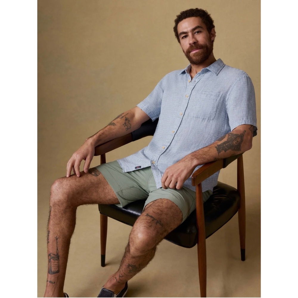 Faherty Short-Sleeve Palma Linen Shirt - Blue Basketweave - Picture 2 of 10